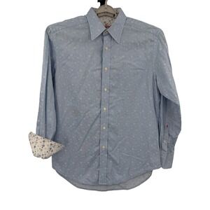 Robert Graham Mens Blue White Striped Polka Dot Button Down Shirt Size M Cotton